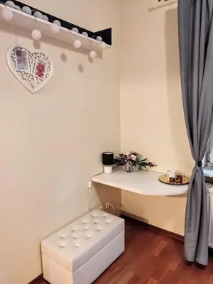 a small room with a table and a bench at *** Cozy and bright apartment (over 50m2) *** in Kraków