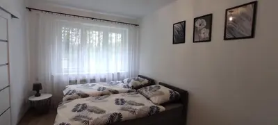 a bedroom with a bed and a window at Apartamenty AgPa7 in Zator