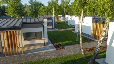 an aerial view of a house with a yard at Riviera Camp in Radłów
