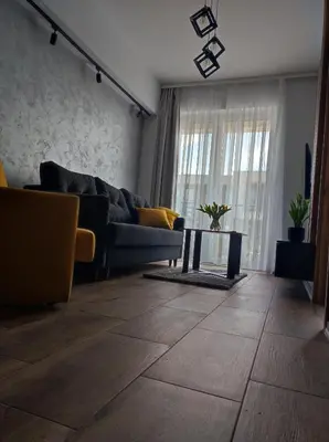a living room with a couch and a table at Silver 58 Zator in Zator
