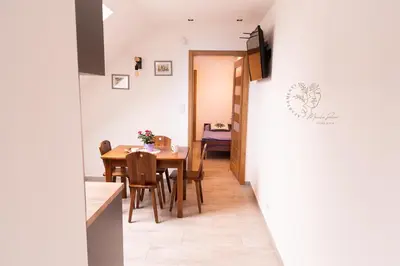 a dining room with a table and chairs at Apartamenty Home&Spa in Rabka