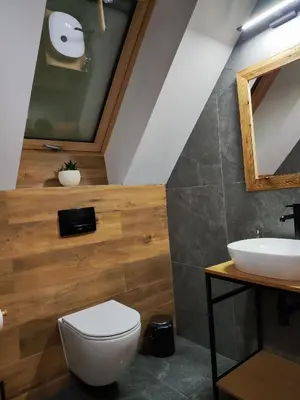 a bathroom with a toilet and a sink at Przystanek Gorce in Nowy Targ