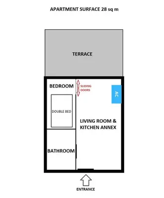 a floor plan of a building with a living room and kitchen annex at Rakowicka Apartments with tarrace, AC and free parking in Kraków