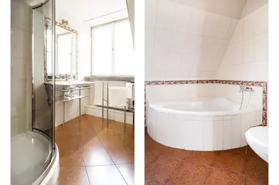 two pictures of a bathroom with a tub and a sink at 2 Bedroom Apartment, Heart of Krakow Tomasza st in Kraków