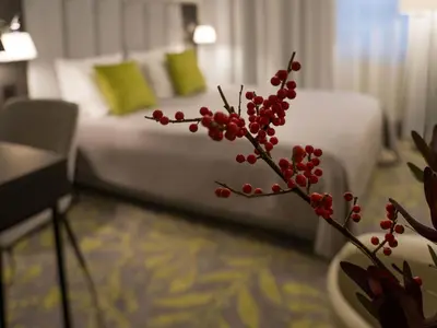 a branch with red berries in a hotel room at Hotel Atrium in Kraków