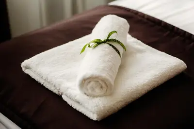 a rolled up towel with a green plant on it at Hotel Eden in Kraków