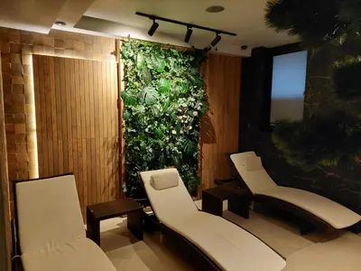 a room with two chairs and a green wall at Hotel Galicja Wellness & SPA in Oświęcim
