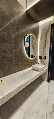 a bathroom with a sink and a mirror at Lake Park in Zator