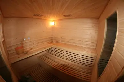 an overhead view of a wooden sauna at Hotel Daisy Budget in Kraków
