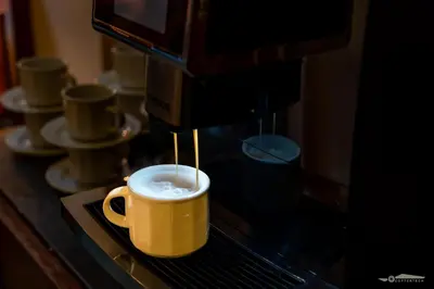a coffee cup is being brewed in a coffee machine at Hotel Secesja in Kraków