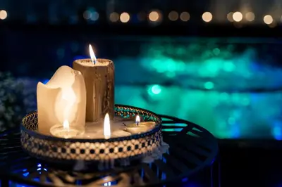 a group of candles sitting on a table at Stacja Galicja Rooms blisko Energylandia in Trzebieńczyce