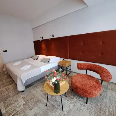 a living room with couches and chairs and a fireplace at Kraków Garden Hotel- jesteśmy w trakcie modernizacji in Kraków