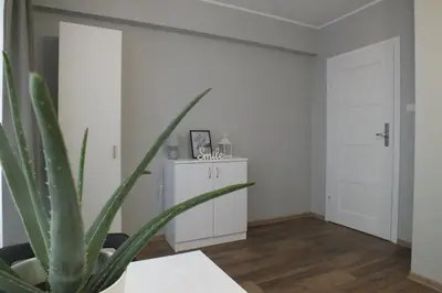 a room with a plant and a white cabinet at Apartamenty Nila in Kraków