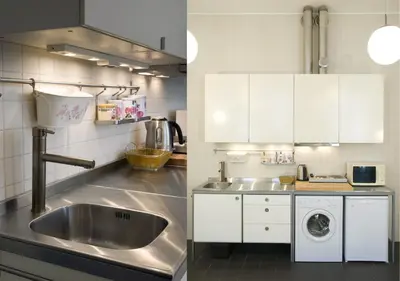 a kitchen with a sink and a washing machine at New Sweet One in Kraków