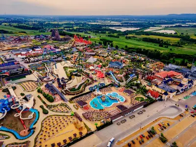 an aerial view of an amusement park at Hotel Relax in Kęty