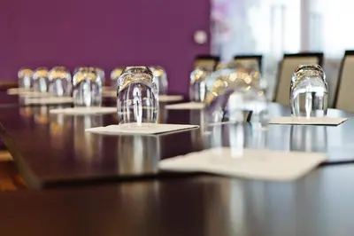 a row of wine glasses sitting on top of a table at Jasmin Complex Resort & Spa in Krzeszów Dolny