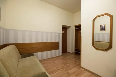 a living room with a couch and a mirror at Golden Lion Guest Rooms Szewska 19 in Kraków