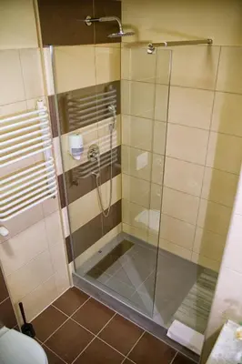 a shower with a glass door in a bathroom at Hotel Novum & Spa in Niepołomice