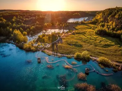 an aerial view of a river with a bridge at Leśny zakątek malediwy Jacuzzi free in Jaworzno