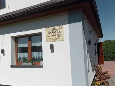 a sign on the side of a building at Domek Mordarka in Limanowa
