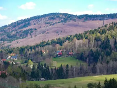 a house on a hill in the middle of a field at Agroturystyka Górski Wypoczynek in Stryszawa