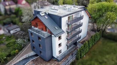 a model of a building on top of a street at Przytulny apartament z ogródkiem in Kraków