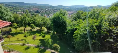 an aerial view of a park with trees at Mieszkanko z tarasem in Limanowa