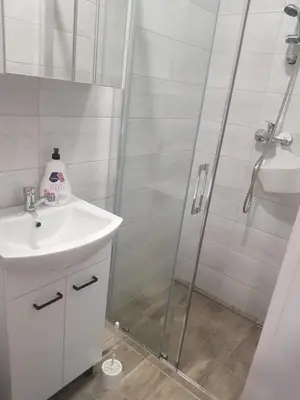 a bathroom with a shower and a sink at Staś-przy szkole nr3 w Skawie in Skawa