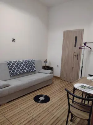 a living room with a couch and a table at Little Big BC - Central Modern Studio in Kraków