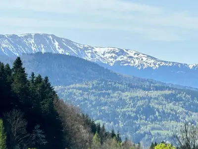 a view of a mountain with snow capped mountains at Willa Sonia Zawoja in Zawoja