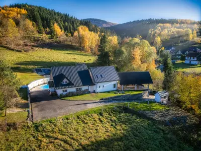an aerial view of a house on a hill at Willa Sonia Zawoja in Zawoja