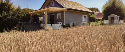 a house in the middle of a field of tall grass at Słodki Zakątek Spa Jacuzzi&Sauna in Sobolów