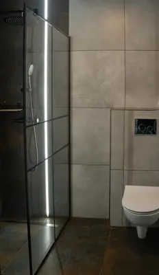 a bathroom with a toilet and a glass shower at Całorocznik Skała & Apartamenty in Ryczów