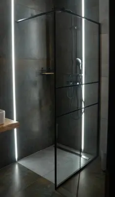 a shower with a glass door in a bathroom at Całorocznik Skała & Apartamenty in Ryczów