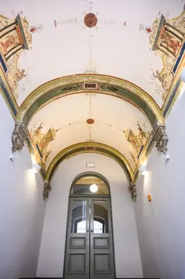 a ceiling with paintings above a door in a building at Native Apartments Studencka 25 in Kraków