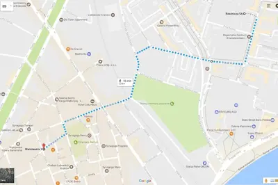 a map of a city with a blue trail at Big Cosy RETRO Apt, FREE PARKING, 15min OldTown & Kazimierz - by Homelike Krakow in Kraków