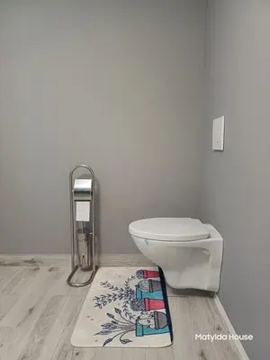 a bathroom with a shower and a glass door at Matylda House in Kraków