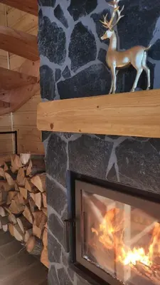 a fireplace with a deer statue on top of it at Hamajdówka in Zubrzyca Górna