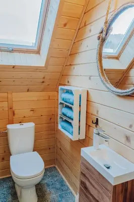 a bathroom with a toilet and a sink at Sielsko Anielsko in Stryszawa