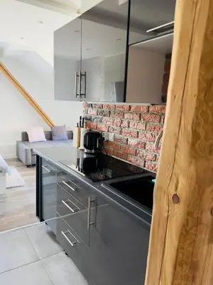 a small living room with a bed and a couch at Apartament Bronowice in Kraków