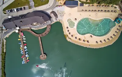 an overhead view of a resort in the water at MOLO RESORT KEMPING in Osiek