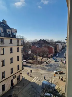 a view of a street from a building at Apartament Miodowa Street PARKING FREE in Kraków