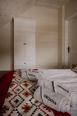 a bedroom with a bed with towels on it at ObidovaGorce in Obidowa