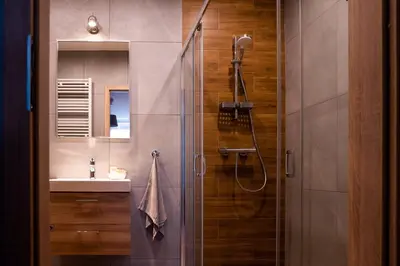 a bathroom with a shower and a sink at Pokoje na Różanej Zator - 2 km od Energylandii in Zator