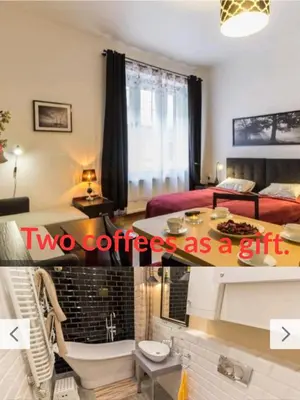 two pictures of a living room and a bedroom at Nowy Kleparz 1 in Kraków