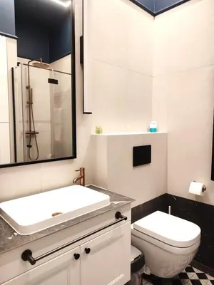 a bathroom with a toilet and a sink and a mirror at TRUE COLORS Old Town Apartments - Wawel & Vistula River - Homelike Kraków in Kraków