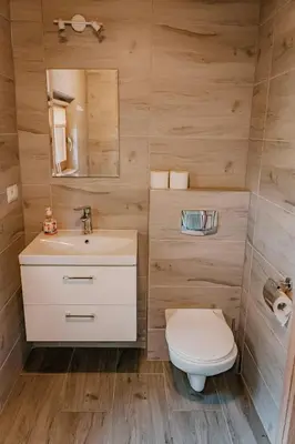 a bathroom with a toilet and a sink at Apartament Sosnowy Domek Piętro Zator Graboszyce in Graboszyce